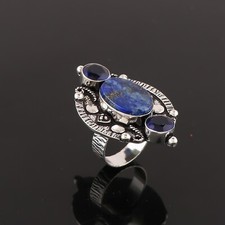 Lapis Lazuli, Sapphire Gemstone Handmade Ring 925 Sterling Silver Ring Size US-6