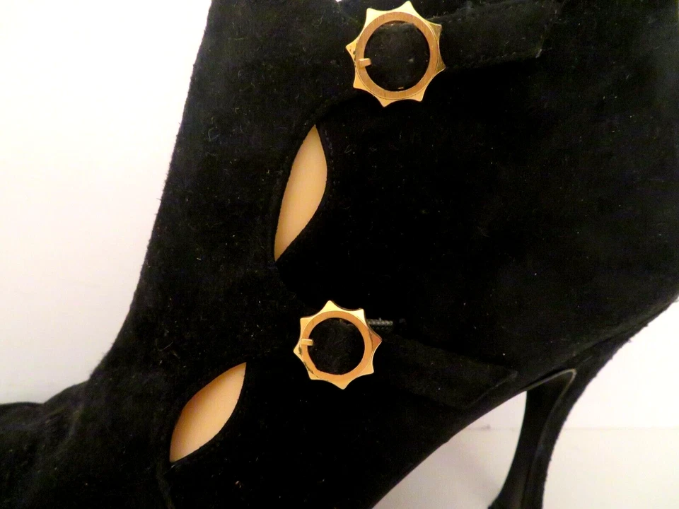 De colección Y2K CHARLES JOURDAN Paris Talla 8 8.5 Mujeres Gamuza Cuero Negro Botas Tacones Foto 3 de 4