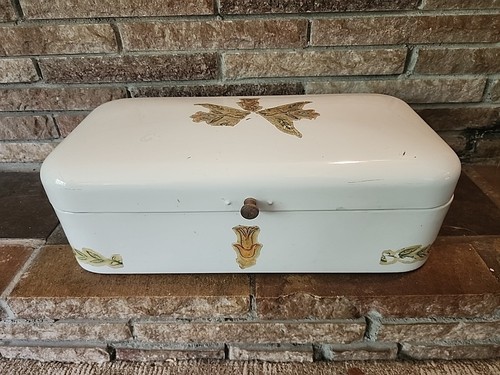 Vintage Antique Bread Box Bin Enamel Enamelware Dutch Large Flowers