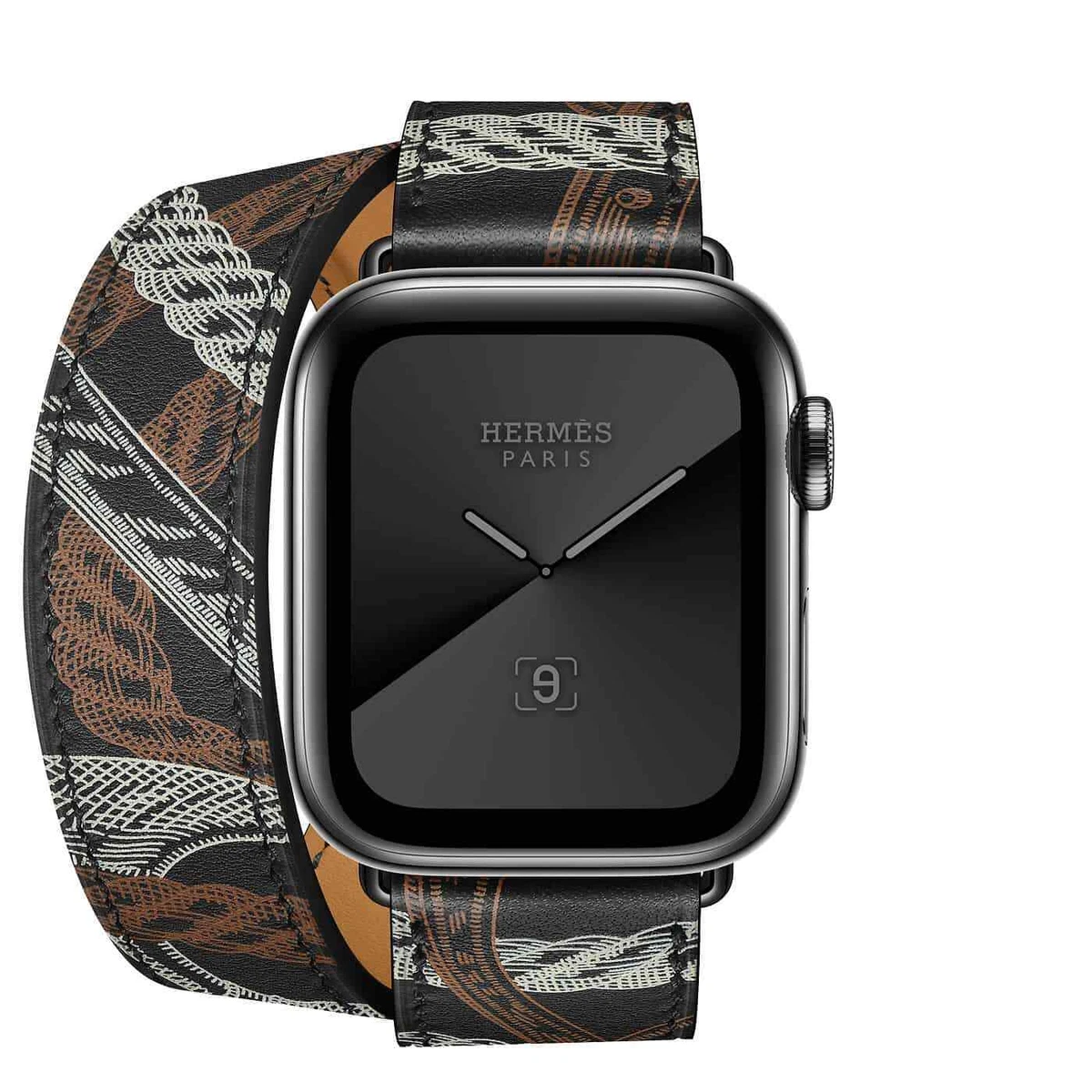 New Hermès 40mm Noir Allover Print Double Tour Band for Apple