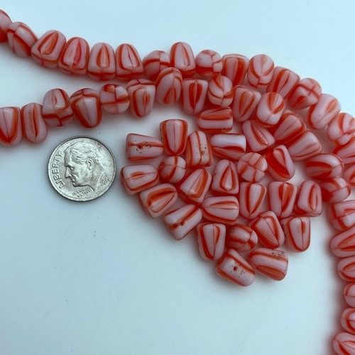 Opaque Orange & White Gumdrop Czech Glass Beads (7x10mm) (SCG70) - Picture 10 of 10