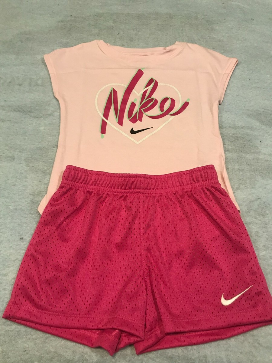 NWT NIKE GIRL'S PC SET PLAY RUN SHORT SLEEVE SHIRT SHORTS PINK