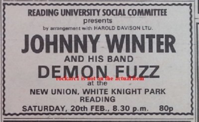 JOHNNY WINTER UK TIMELINE Advert - Reading University 20-Feb-1971 2x3 inches