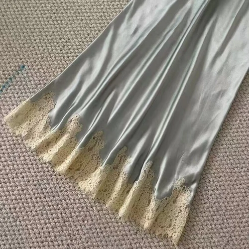 Damen Doen Seide Spitze verziert Satin A-Linie Midirock - Bild 6 von 9