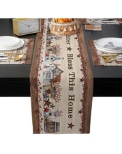 Farmhouse Table Runners 13x90inch , Rural Country Star for Kitchen Dining