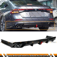 FOR 2023-2025 HONDA ACCORD V2 GLOSS BLACK REAR BUMPER DIFFUSER KIT W/ LED LIGHT