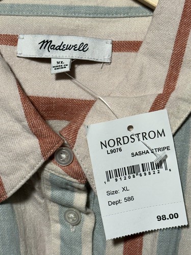 NWT MADEWELL Sasha Stripe Popover Shirt DRESS Linen Blend Nordstrom XL #L9076 - Picture 2 of 8