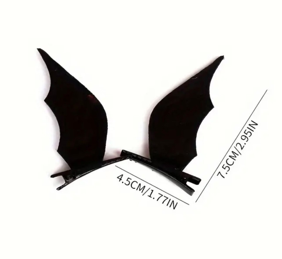BLACK DEVIL HORNS HAIR CLIPS BAT WINGS Halloween ClipOn Fancy Dress UK