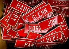 Vintage Novelty Bicycle Plates - Over 100 Names Available! - 1960s - Steel - Red