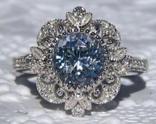 Lab-Created Light Blue Sapphire  CZ 935 Silver Women's Engagement Fine Ring