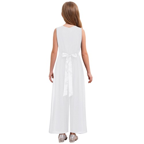 Girls Sparkly Jumpsuit Ruffle Cap Sleeve Belted Wide Leg Romper Dressy One Piece - Picture 56 of 71