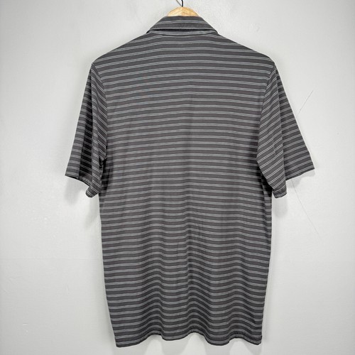 Criquet Performance Polo Golf Shirt Men Medium Gray White Striped Cotton Stretch - Picture 3 of 9