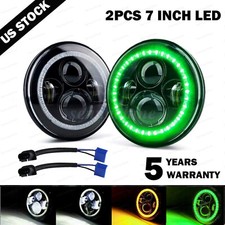 Pair 7 Inch Round Led Headlights Hilo Green Drl Dot For Chevy C10 Truck Camaro