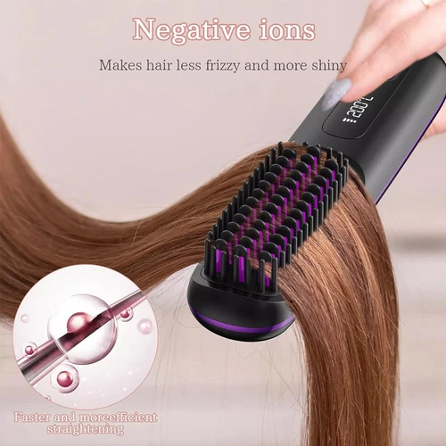 Hair Straightener Brush Negative Travel Portable Cordless Fast Heating Hot Comb - Picture 4 of 16