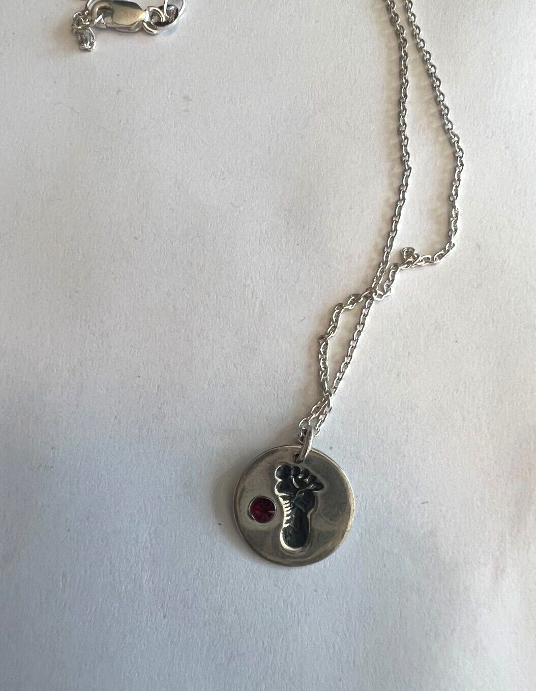 Sterling Silver Lab Created Ruby Baby Footprint P… - image 4