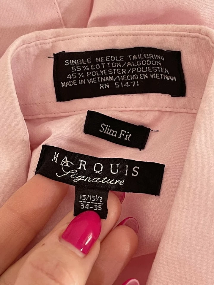 Camisa Marquis Signature Calce Ajustado Para Hombre Botón Frontal Rosa Manga Larga Talla 15/15.5 Foto 4 de 4