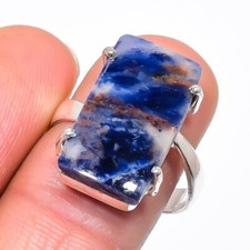 Natural Sodalite Gemstone 925 Sterling Silver Jewelry Ring Size 9 US