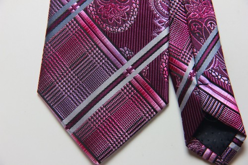 New Classic Checks Plaids Pink Gray JACQUARD WOVEN 100% Silk Men's Necktie Tie - Picture 3 of 6