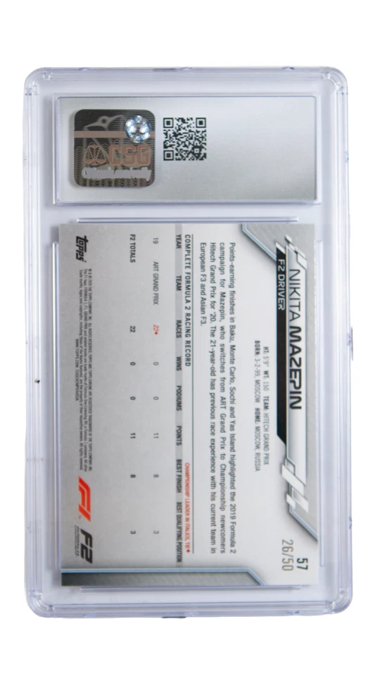 2020 Topps Chrome Formula 1 Nikita Mazepin #57 GOLD WAVE CSG 9 - Image 2 of 2