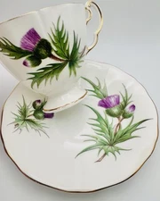 Vintage Adderley England Purple Thistle Floral Footed Cup & Saucer; Teacup