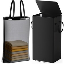 Laundry Hamper with Lid and Foot Pedal, 100L Fabric Laundry Basket with Remov...
