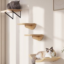 Wood Cat Wall Shelves with Sisal Cats Window Perch, Wall Mounted 4-Piece Cat Cli