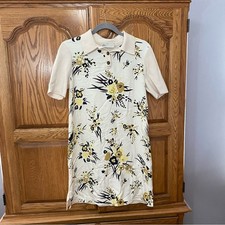 Tory Burch Ivory Knit Silk Front Floral Wool Polo Shift Dress Women’s Sz Small