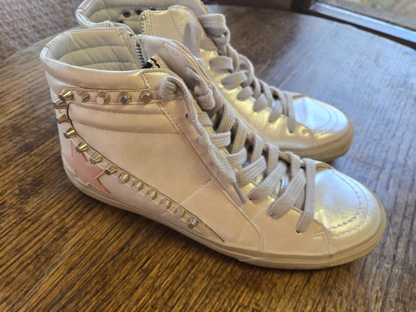 Shu Shop Riri Everyday high-top sneaker with metallic finish and stud detailing