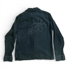 3Sixteen Black Linen Hand-Embroidered Loop Camp Collar Shirt Size Small