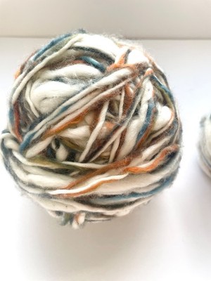 Lot of 2 Handspun Style Wool Yarn Thick Textured White Blue Orange Green
