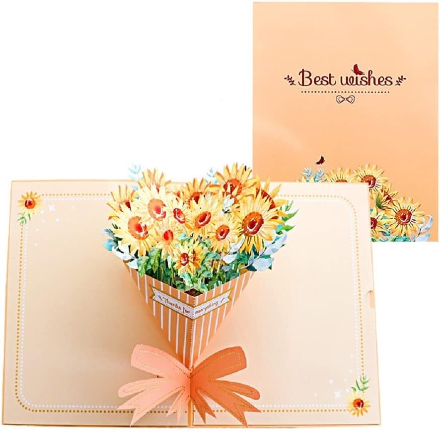 Elegant Sunflower Bouquet 3D Pop Up Greeting Card - Mother's Day Anniversary