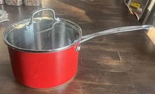 Cuisinart 4 qt Saucepan with Glass Lid. Red. Model CS194-20MR.