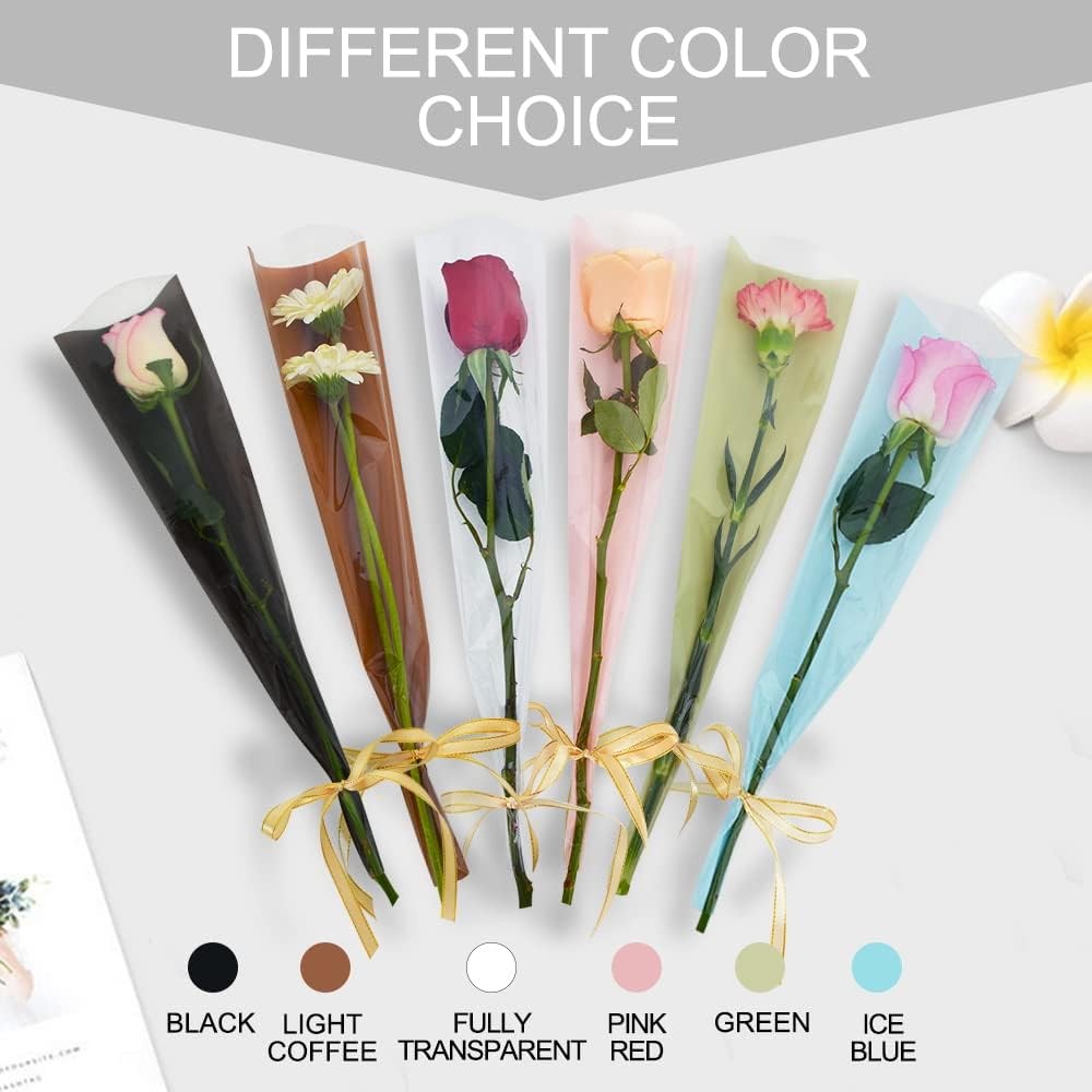 BEISHIDA 100 PCS Single Rose Sleeve 1 Count (Pack of 100), Fully Transparent 