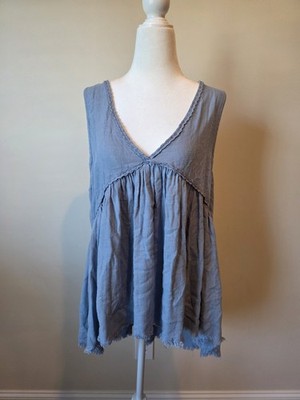 Umgee USA Sleeveless Lace Trim Tiered Ruffle Babydoll Top Boho Cottagecore M