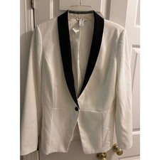 SZ 10 WHITE HOUSE BLACK MARKET WHITE GLAM ONE BUTTON BLAZER JACKET