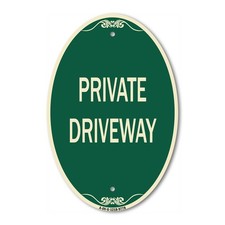 Designer Series Oval Sign - Private Driveway  Green  Tan Heavy-Gauge Aluminum