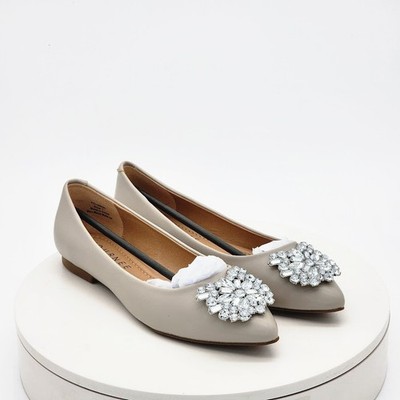 Journee Collection Renzo Gray Rhinestone Pointed Toe Flats Women's Size 7