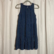 Coastal Navy Blue Clip Dot Tiered Sleeveless Shift Dress Petite Small LOFT Beach