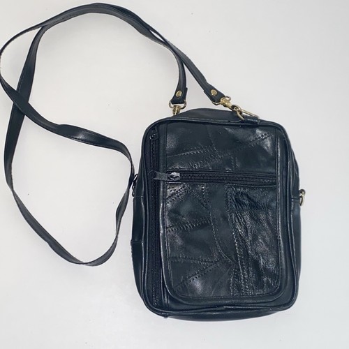 Vintage Umhängetasche Handtasche schwarz Patchwork Echtleder Crossbody - Bild 11 von 13