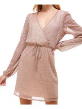 EMERALD SUNDAE Womens Long Sleeve Surplice Neckline Mini Party A-Line Dress