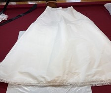 VTG WHITE Nylon Long Half SLIP Layers Crinoline Tulle Lace Trim Wedding Formal S