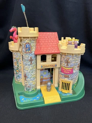 Vintage 1974 Fisher Price Castle #993 With King, Queen, Knight & Dragon- Works!