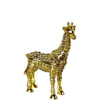 3" Gold Tone Standing Giraffe Trinket Box Studded with Clear Gems