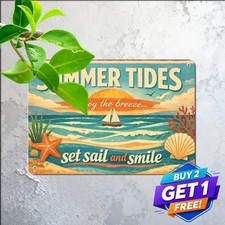 Coastal Beach Ocean Life Waves Sign Metal Sign Vintage Cottage Decor 8x12