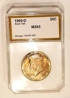 1969-D MS 65  Silver Kennedy Half Dollar Rainbow Toned Old PCI Holder  No Res.