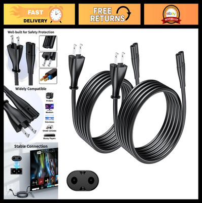 5FT 2 Prong C7 Power Cord 2-Pack, 18AWG 7A 125V for Apple TV, PS4, PS5, HDTV