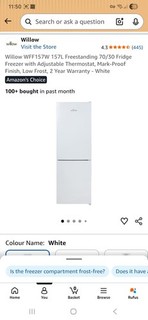 Willow WFF157W Freestanding Fridge Freezer White Gloss 39dB 189kWh/yr
