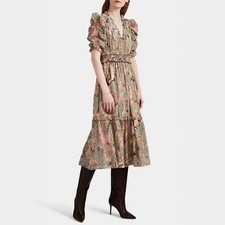 Ulla Johnson Paisley Metallic Silk Blend Midi Dress Size 6