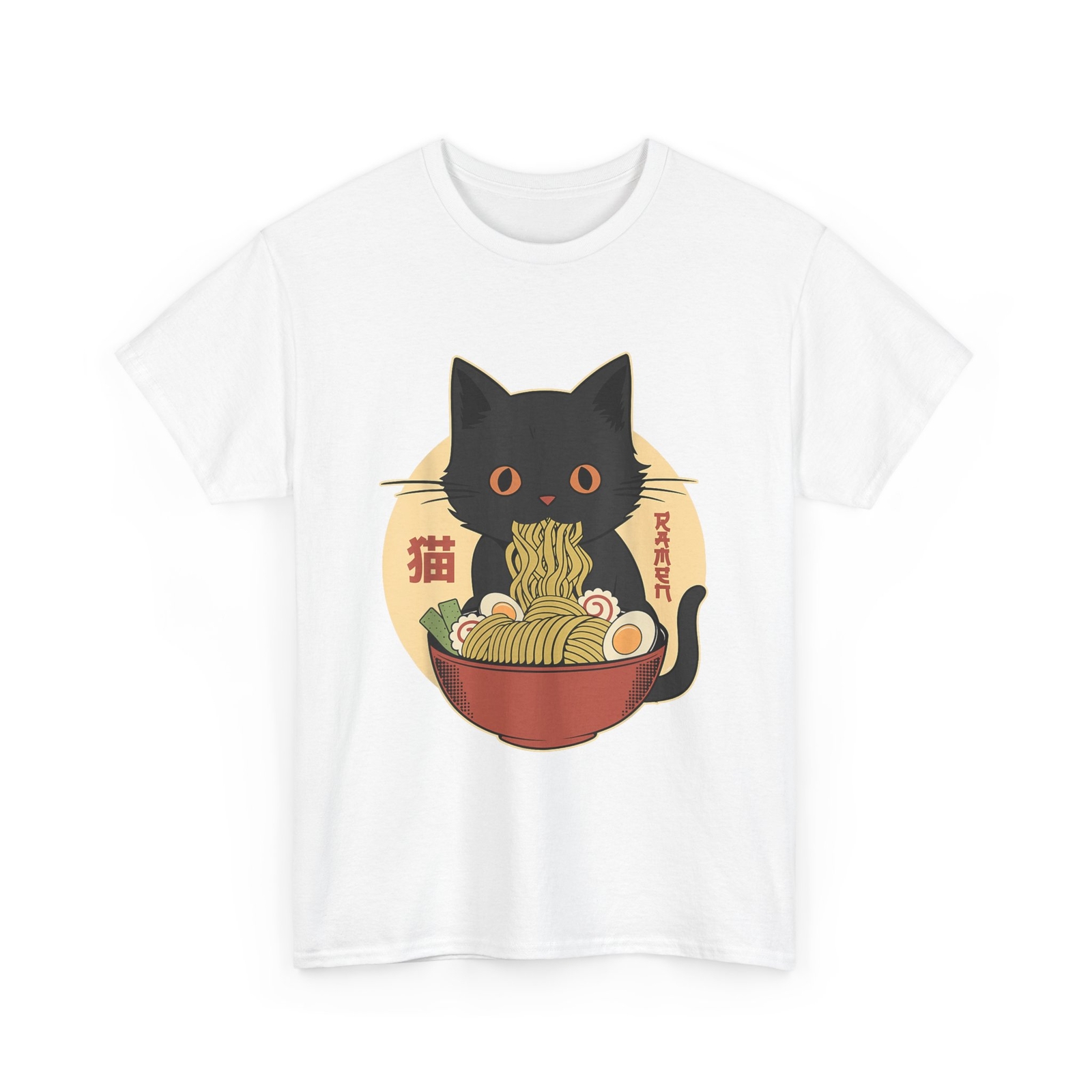 Cat Ramen Funny Graphic Tees Japanese Kawaii Cat Anime T-Shirt-image