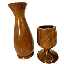 Myrtlewood 2 Bud Vase Toothpick Holder Removable Clear Liner Wood Oregon Vtg